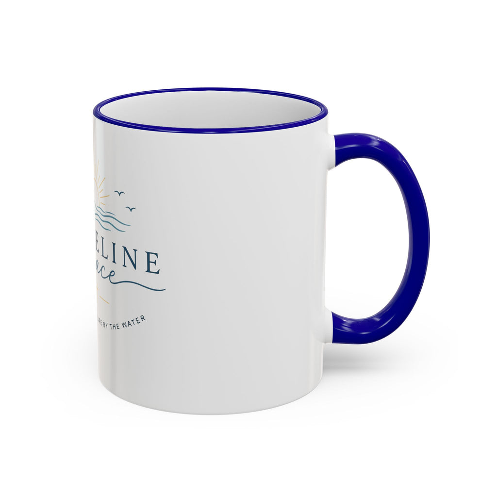 Shoreline Grace Accent Rim Mug — Coastal Sun & Waves Ceramic Coffee Cup (11oz/15oz)