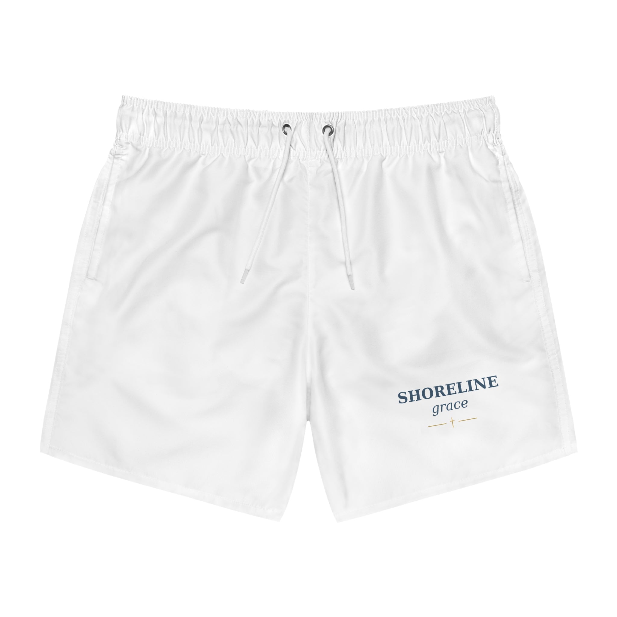 Shoreline Grace Swim Trunks – Coastal Script Beach Shorts